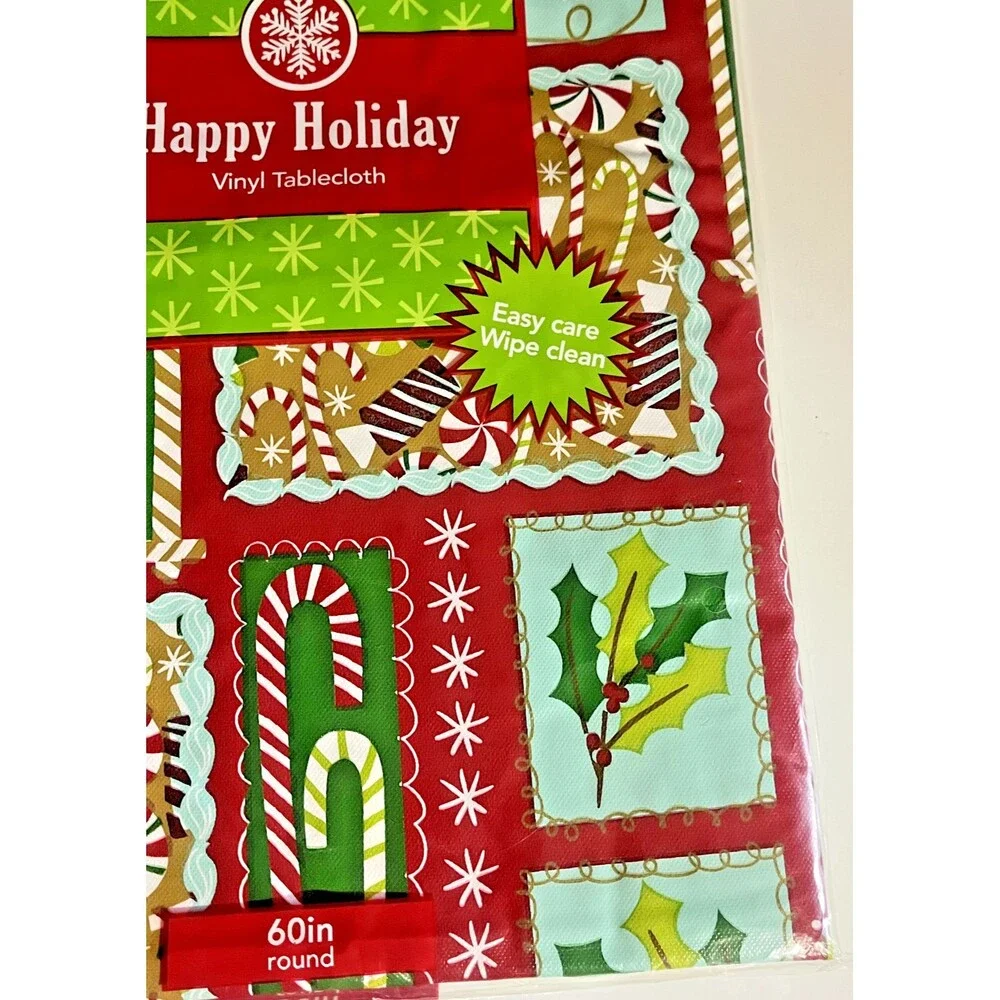 Christmas Holiday Gingerbread House Vinyl Tablecloth Flannel Backed 60